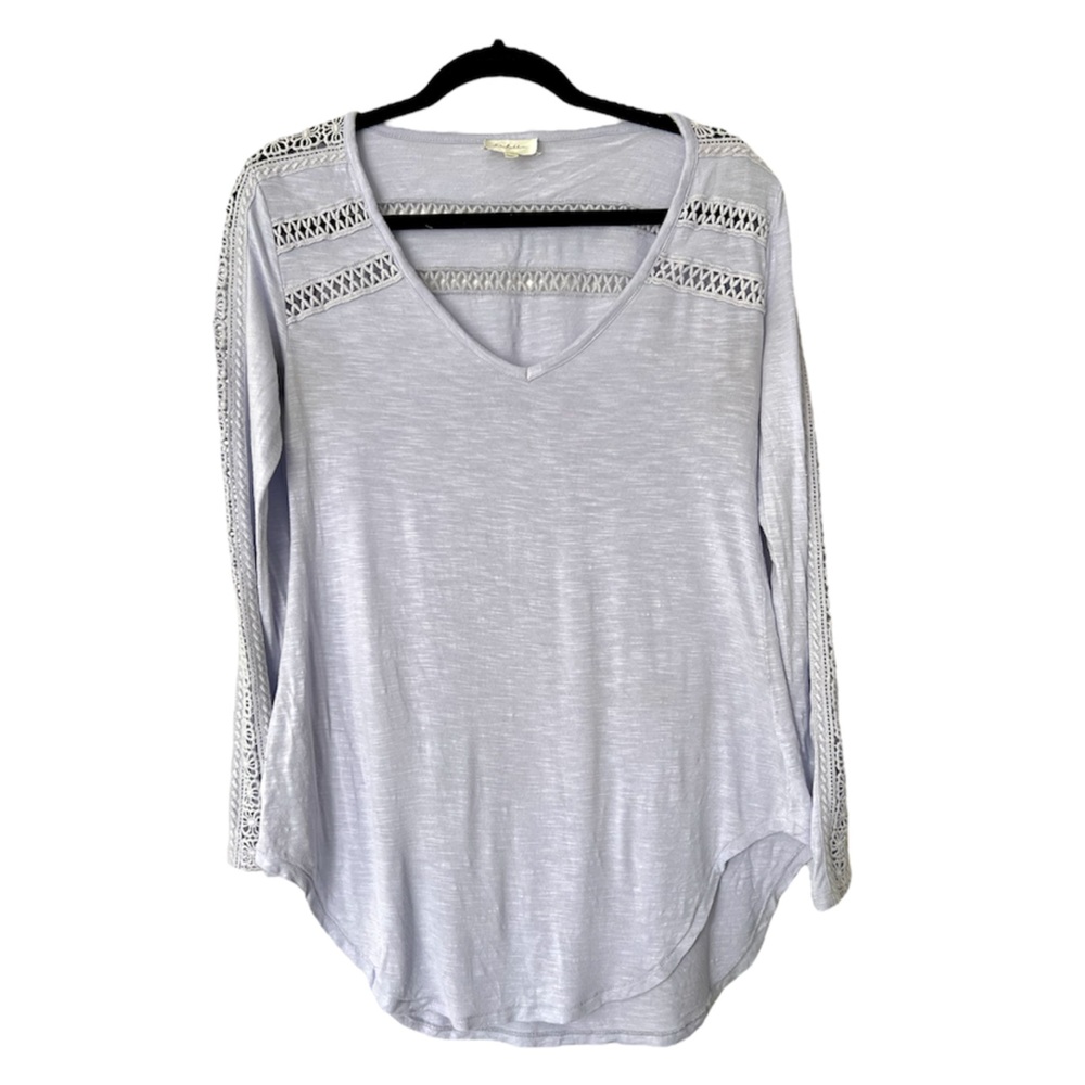 2/$25⚡️✨Deletta Anthropologie Tunic Top Lilac Purple Crochet Lace Sleeve